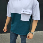 ERKEK Torba Cep Detaylı  Parçalı T-Shirt - Lacivert