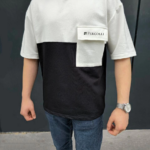 ERKEK Torba Cep Detaylı  Parçalı T-Shirt - Siyah