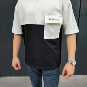 ERKEK Torba Cep Detaylı  Parçalı T-Shirt - Siyah