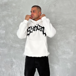 ERKEK Üç İplik Kapüşonlu Baskılı SweatShirt - Beyaz