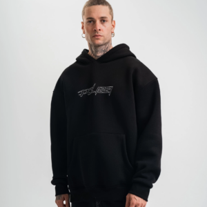 ERKEK Üç İplik Kapşonlu Nakışlı SweatShirt - Siyah