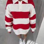 Kadın Üç İplik Parçalı Yakalı SweatShirt - Kırmızı