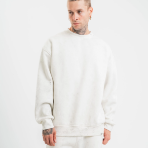 ERKEK Uzun Kol Bisiklet Yaka Yıkamalı SweatShirt - Beyaz