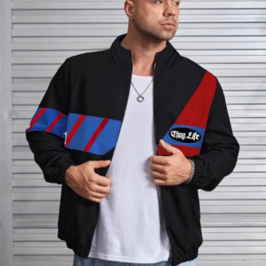 ERKEK Uzun Koll Fermuarlı Baskılı Rüzgarlik - Siyah