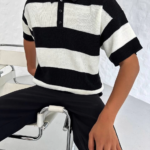 Erkek Yakalı Düğmeli Triko T-Shirt - Siyah