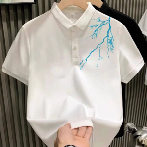 ERKEK Yakası Düğmeli Oversize Baskılı - Beyaz