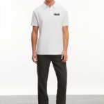 Yakası Düğmeli Yakalı Pike Baskılı T-Shirt - Beyaz