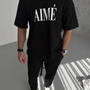 ERKEK Yarım Fermuarlı Baskılı T-Shirt - Siyah