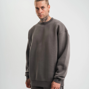 Uzun Kol Bisiklet Yaka Basic SweatShirt - Füme