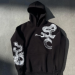 Uzun Kol Kapüşonlu Baskılı SweatShirt - Siyah