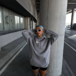 Uzun Kol Kapüşonlu Göğüs Baskılı SweatShirt - Gri