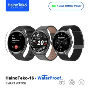 HainoTeko-16 Amoled Ekran Waterproof Akıllı Saat – 3 Kordonlu Siyah Premium Set