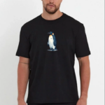 Erkek Oversize Tişört - Sırt Baskılı "Survivor Penguin" Temalı Felsefi Yazılı - Siyah