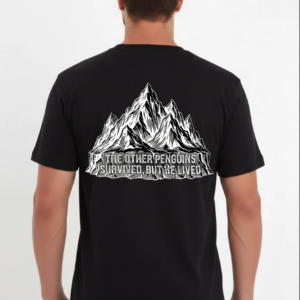 Erkek Nihilist Penguen Temalı Oversize Bisiklet Yaka Tişört - Siyah