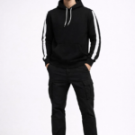 Erkek Şeritli Kapüşonlu Sweatshirt Oversize 3 iplik Pamuklu - Siyah