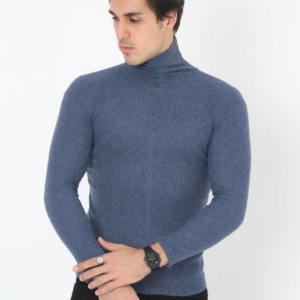 Erkek Kaşkorse Boğazlı Full Likralı Fitilli Body Kazak - İndigo