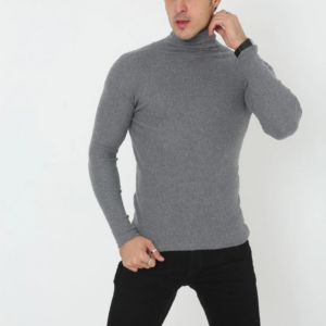 Erkek Kaşkorse Boğazlı Full Likralı Fitilli Body Kazak - Füme