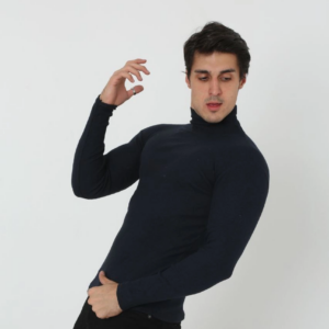 Erkek Kaşkorse Boğazlı Full Likralı Fitilli Body Kazak - Siyah