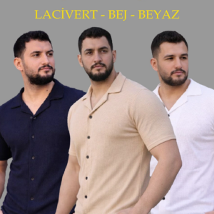 Erkek Waffle Dokuma Açık Yakalı Düğmeli Regular Kalıp 3’lü Gömlek Seti - Bej, Beyaz, Lacivert