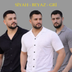 Erkek Waffle Dokuma Açık Yakalı Düğmeli Regular Kalıp 3’lü Gömlek Seti - Siyah, Beyaz, Gri