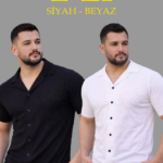 Erkek Waffle Dokuma Açık Yakalı Düğmeli Regular Kalıp 2’li Gömlek Seti - Siyah & Beyaz