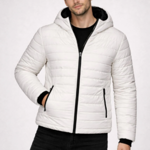 Erkek Şişme Kapüşonlu Fermuarlı Mont Su itici Kapitone Astarlı Cepli Kalıp - Krem