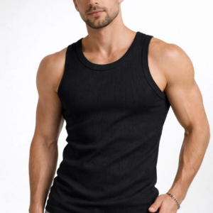 Erkek Fitilli Atlet Sıfır Yaka Slim Fit Arka Baskılı Spor Atlet - Siyah