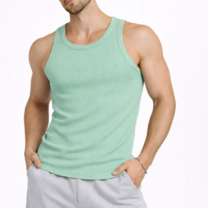 Erkek Fitilli Atlet Sıfır Yaka Slim Fit Arka Baskılı Spor Atlet - Mint Yeşili