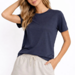 Osy Modal yumuşak dokulu Kumaş Kadın Bisiklet Yaka T-shirt - İndigo