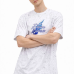 Erkek Asit Yıkamalı Oversize Tişört Future Worlds Baskılı Bisiklet Yaka Kısa Kollu - Beyaz