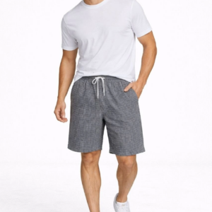 Erkek Pötikareli Şort – Beli Lastikli Bağcıklı, Cepli, Rahat Kesim Günlük Yazlık Şort - Füme