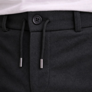 Erkek Diagonel Mikro dokulu Duble Paça Cepli Pantolon Bağcıklı Bel, Modern Kesim - Siyah