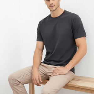 Erkek Bisiklet Yaka Tişört Regular Kalıp Basic Pamuklu Günlük Kullanım T-shirt - Füme