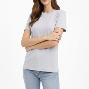 Kadın Bisiklet Yaka Tişört  Regular Kalıp Basic Pamuklu  Günlük Kullanım  T-shirt - Gri