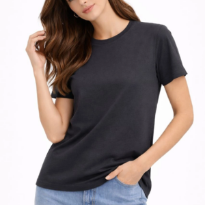 Kadın Bisiklet Yaka Tişört Regular Kalıp Basic Pamuklu Günlük Kullanım T-shirt - Füme