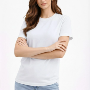 Kadın Bisiklet Yaka Tişört Regular Kalıp Basic Pamuklu Günlük Kullanım T-shirt - Beyaz