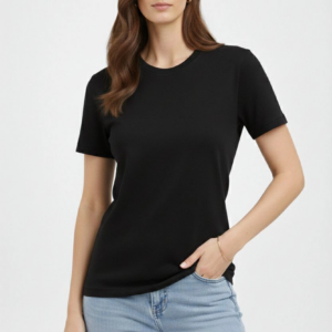 Kadın Bisiklet Yaka Tişört Regular Kalıp Basic Pamuklu Günlük Kullanım T-shirt - Siyah