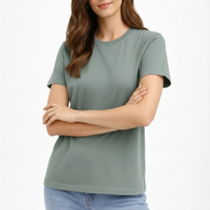 Kadın Bisiklet Yaka Tişört Regular Kalıp Basic Pamuklu Günlük Kullanım T-shirt - Mint Yeşili