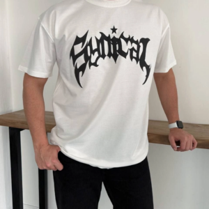 Erkek Bisiklet Yaka Ön Baskılı Kısa Kollu Tişört Streetwear Günlük Basic Pamuklu T-shirt - Beyaz