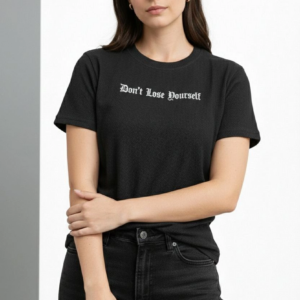 Kadın Wafıl Kumaş Tişört Regular Kalıp Bisiklet Yaka Baskılı Günlük Basic T-Shirt - Siyah