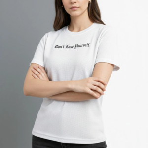 Kadın Wafıl Kumaş Tişört Regular Kalıp Bisiklet Yaka Baskılı Günlük Basic T-Shirt - Beyaz