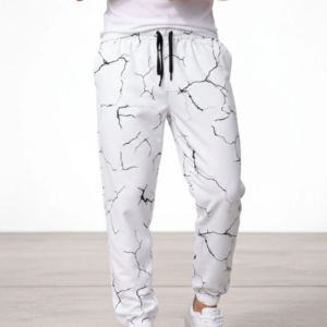 Erkek Dijital Baskılı Eşofman Altı Üç İplik Şardonlu Lastikli Paça Cepli Kalıp - Beyaz