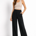 Yüksek Bel Palazzo Pantolon Çima Dikişli Bol Paça Akıcı ve Ofis Şıklığı Kadın - Siyah