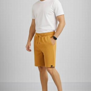 Erkek otoban Dokuma Şort Beli Lastikli Bağcıklı, Cepli, Rahat Kesim Günlük Yazlık Şort - Hardal