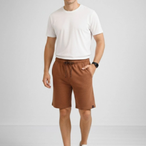 Erkek otoban Dokuma Şort Beli Lastikli Bağcıklı, Cepli, Rahat Kesim Günlük Yazlık Şort - Kahverengi