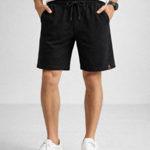 Erkek otoban Dokuma Şort Beli Lastikli Bağcıklı, Cepli, Rahat Kesim Günlük Yazlık Şort - Siyah