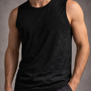 Erkek Flamlı Kumaş Sıfır Kolsuz Atlet Basic Spor Üst, Günlük ve Fitness Kullanımına Uygun - Siyah
