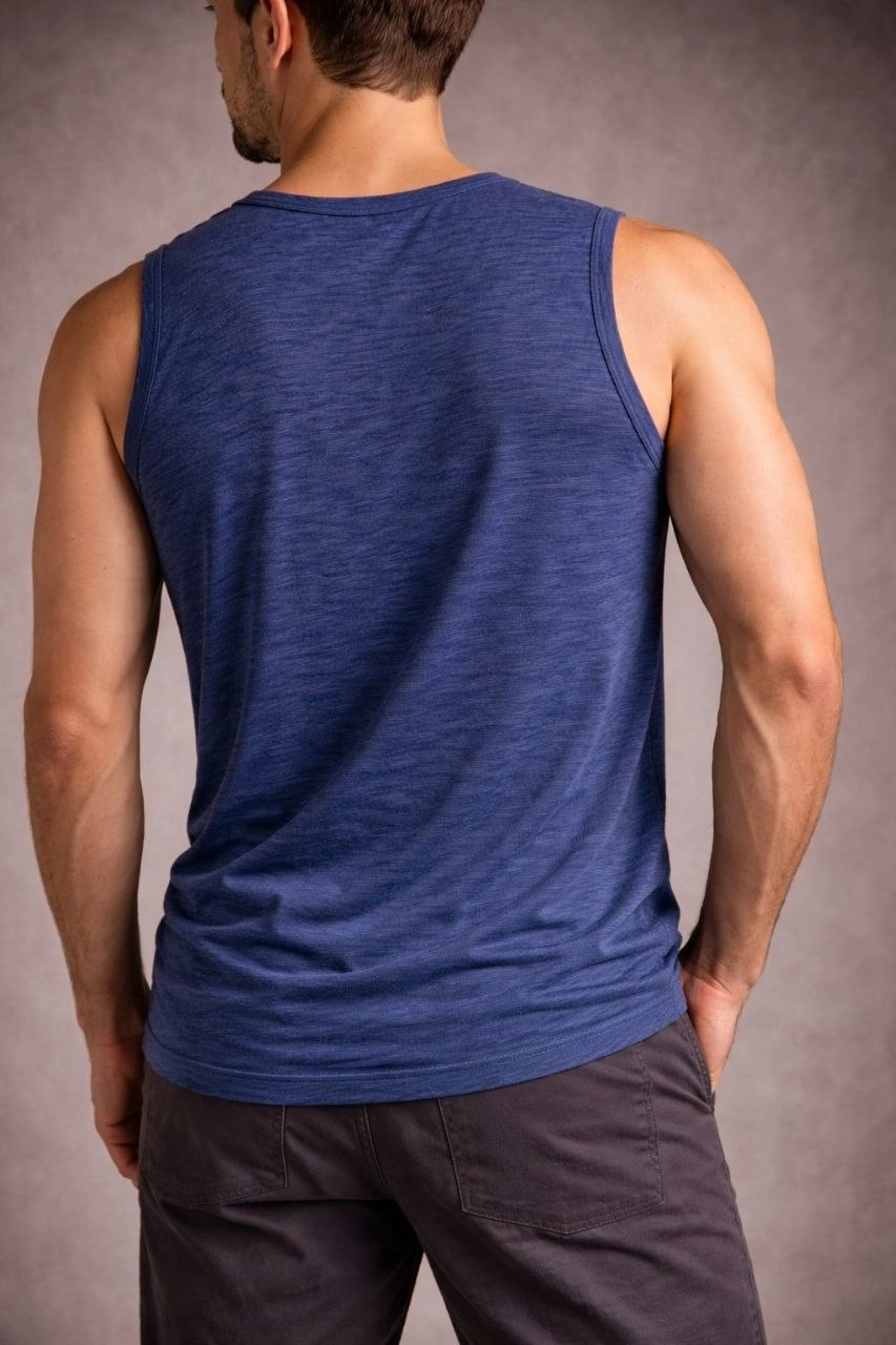 Erkek Flamlı Sıfır Kolsuz Atlet ve Fitness - İndigo - Görsel 2