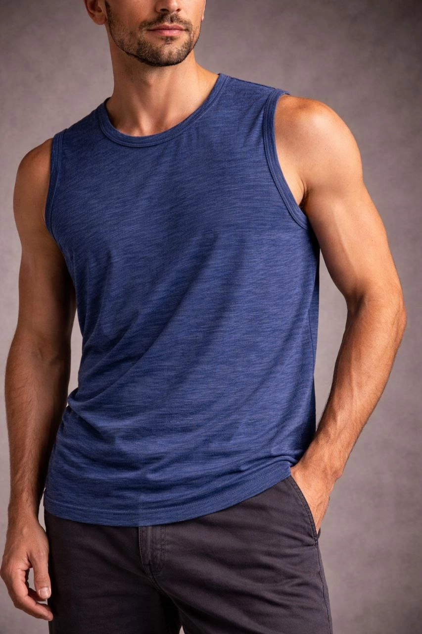 Erkek Flamlı Sıfır Kolsuz Atlet ve Fitness - İndigo - Görsel 3