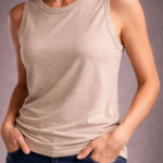 Kadın Flamlı Kumaş Sıfır Kolsuz Atlet Basic Spor Üst, Günlük ve Fitness Kullanımına Uygun - Taş